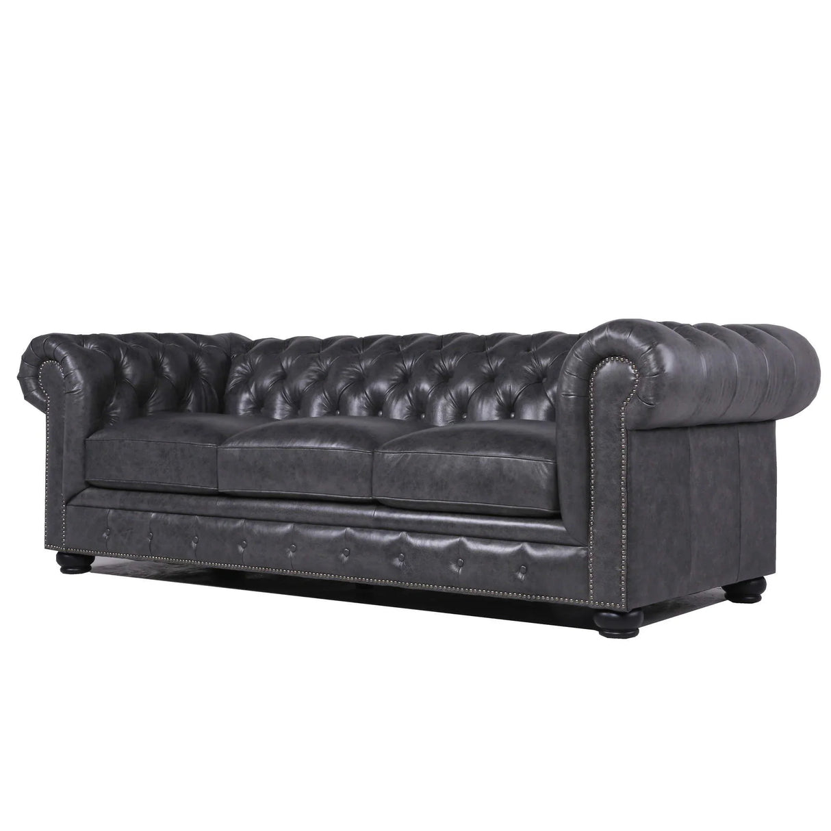 Traditional Tufted Leather Chesterfield Nailhead Sofa - Furniture Home Direct