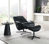 Labotina - Top Grain Leather Accent Chair With Swivel & Ottoman - Black - Furniture Home Direct