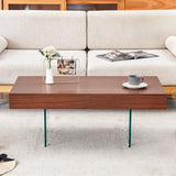 Coffee Table Faux Wood Top Glass Legs Modern Walnut - Furniture Home Direct
