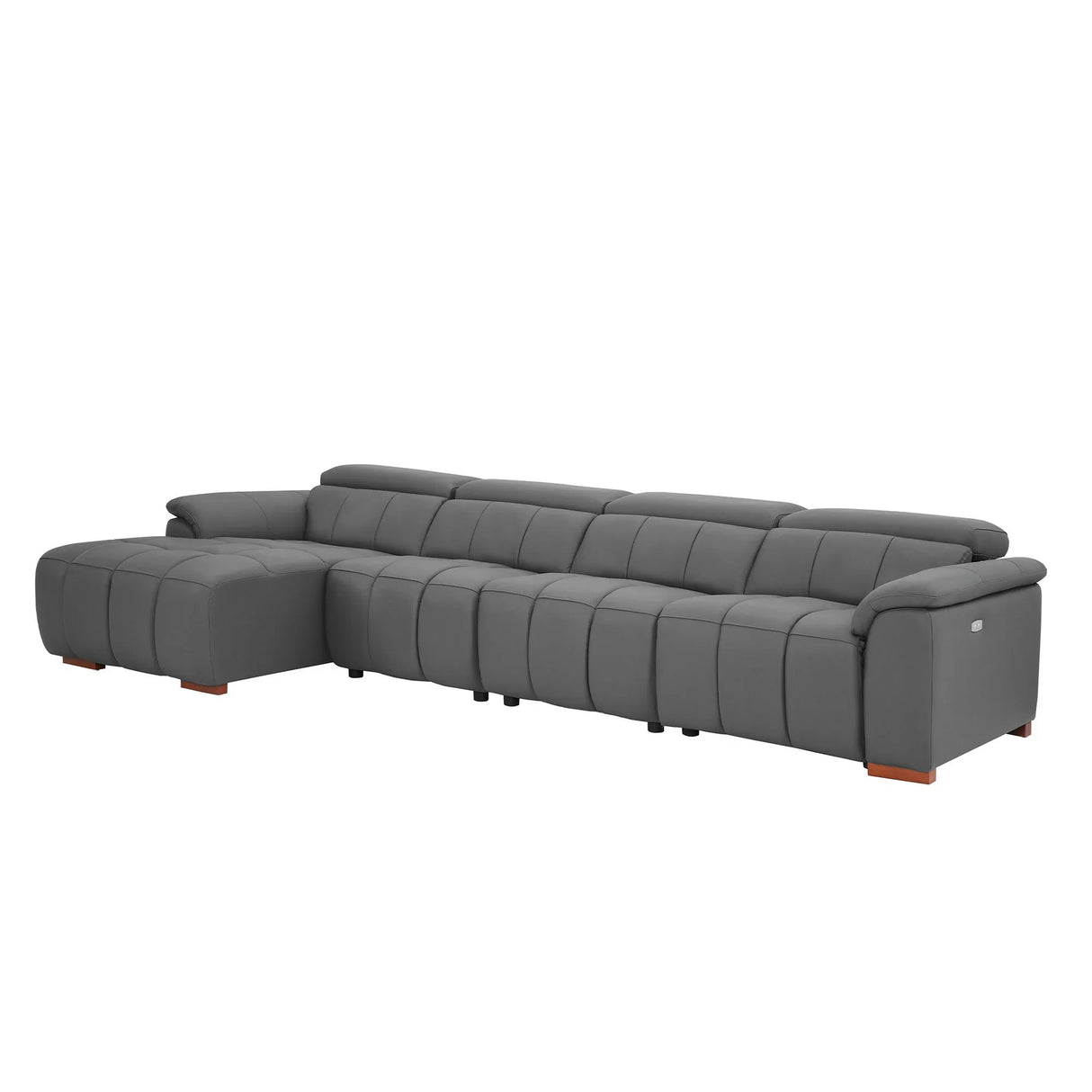 Reclining Leather Sectional with USB Port - Gray - Furniture Home Direct
