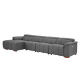 Reclining Leather Sectional with USB Port - Gray - Furniture Home Direct