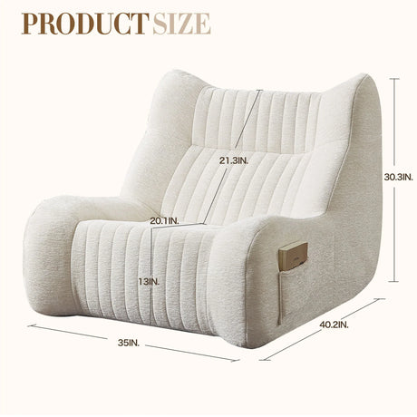 Bean Bag Chair For Adults, Lazy Floor Sofa Couch Memory Foam Bean Bag Sofas Chenille Fabric Reading Chair Comfortable Corner Lounge Sofa For Living Room - White - Furniture Home Direct