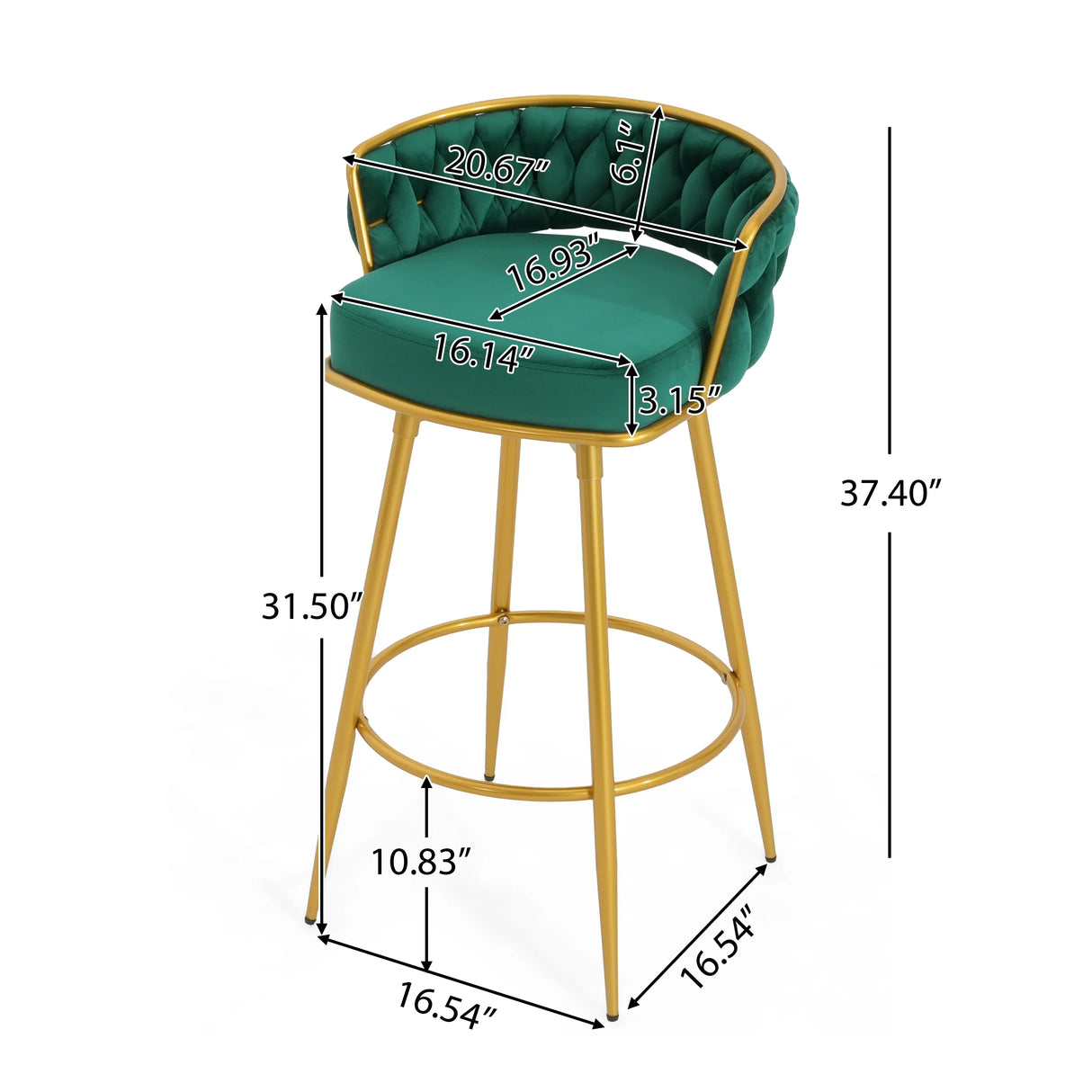 Counter Height Stools Tufted Velvet Gold Frame Green - Furniture Home Direct