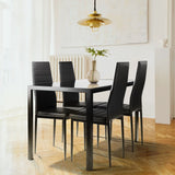 5 Pieces Dining Table Set For 4, Kitchen Room Tempered Glass Dining Table, 4 Faux Leather Chairs - Black - Furniture Home Direct