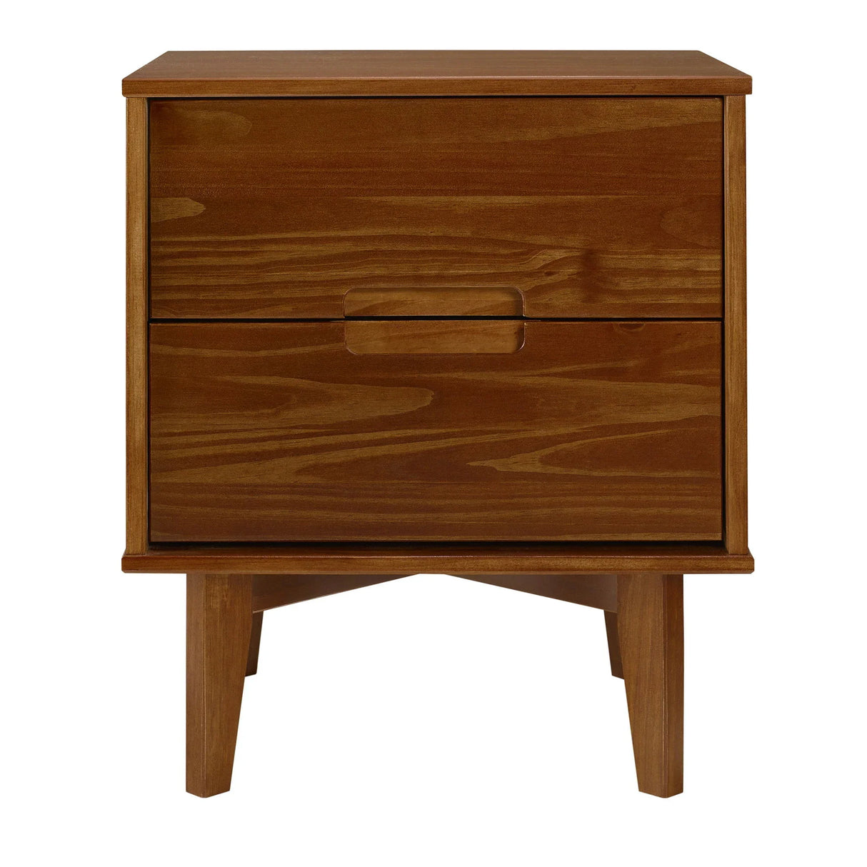 Mid-Century Modern 2 Drawer Solid Wood Nighstand With Cutout Handles - Furniture Home Direct