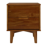 Mid-Century Modern 2 Drawer Solid Wood Nighstand With Cutout Handles - Furniture Home Direct