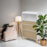 Accent Cabinet 3 Drawer White Wood Finish Light Brown - Furniture Home Direct
