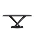 70.87" Modern Artificial Stone Black Curved Black Metal Leg Dining Table, Can Accommodate 6-8 People - Black - Furniture Home Direct