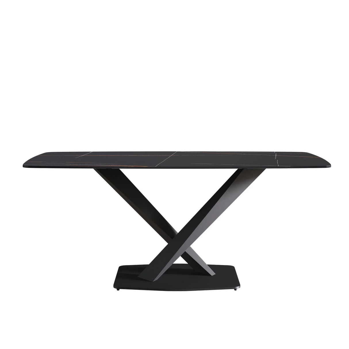 70.87" Modern Artificial Stone Black Curved Black Metal Leg Dining Table, Can Accommodate 6-8 People - Black - Furniture Home Direct
