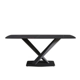 70.87" Modern Artificial Stone Black Curved Black Metal Leg Dining Table, Can Accommodate 6-8 People - Black - Furniture Home Direct