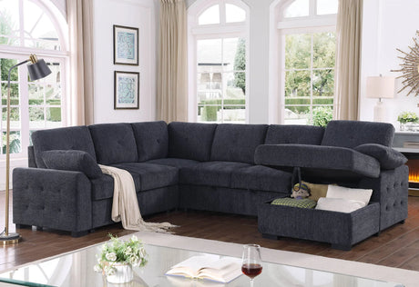Nyhan - Upholstered Corner Sectional With Pull Out Loveseat And Storaged Chaise - Furniture Home Direct