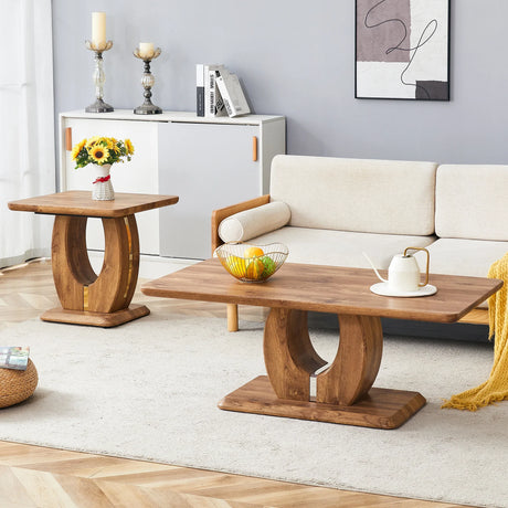 Coffee Table Set With Circular Arc Base And Wood Tone - Furniture Home Direct
