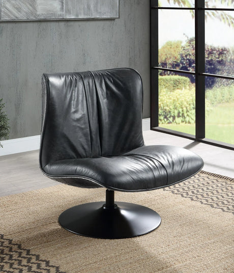 Piotr - Top Grain Leather Accent Chair With Swivel - Black - Furniture Home Direct