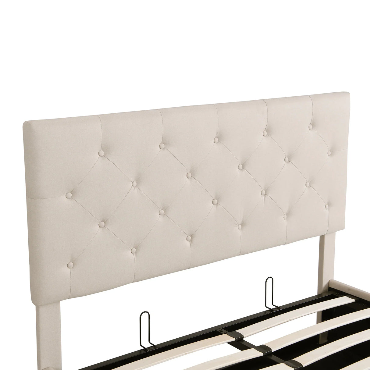 Platform Bed With Hydraulic Storage Upholstered Beige - Furniture Home Direct