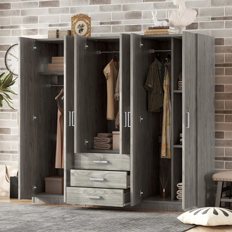 6 Doors Wardrobe Storage For Bedroom, With Big Drawers - Furniture Home Direct