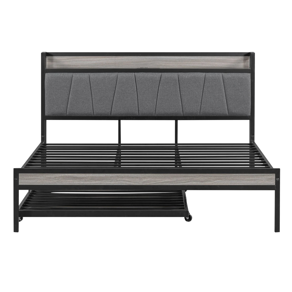 Platform Bed Frame With Trundle, USB Ports And Slat Support, No Box Spring Needed - Furniture Home Direct