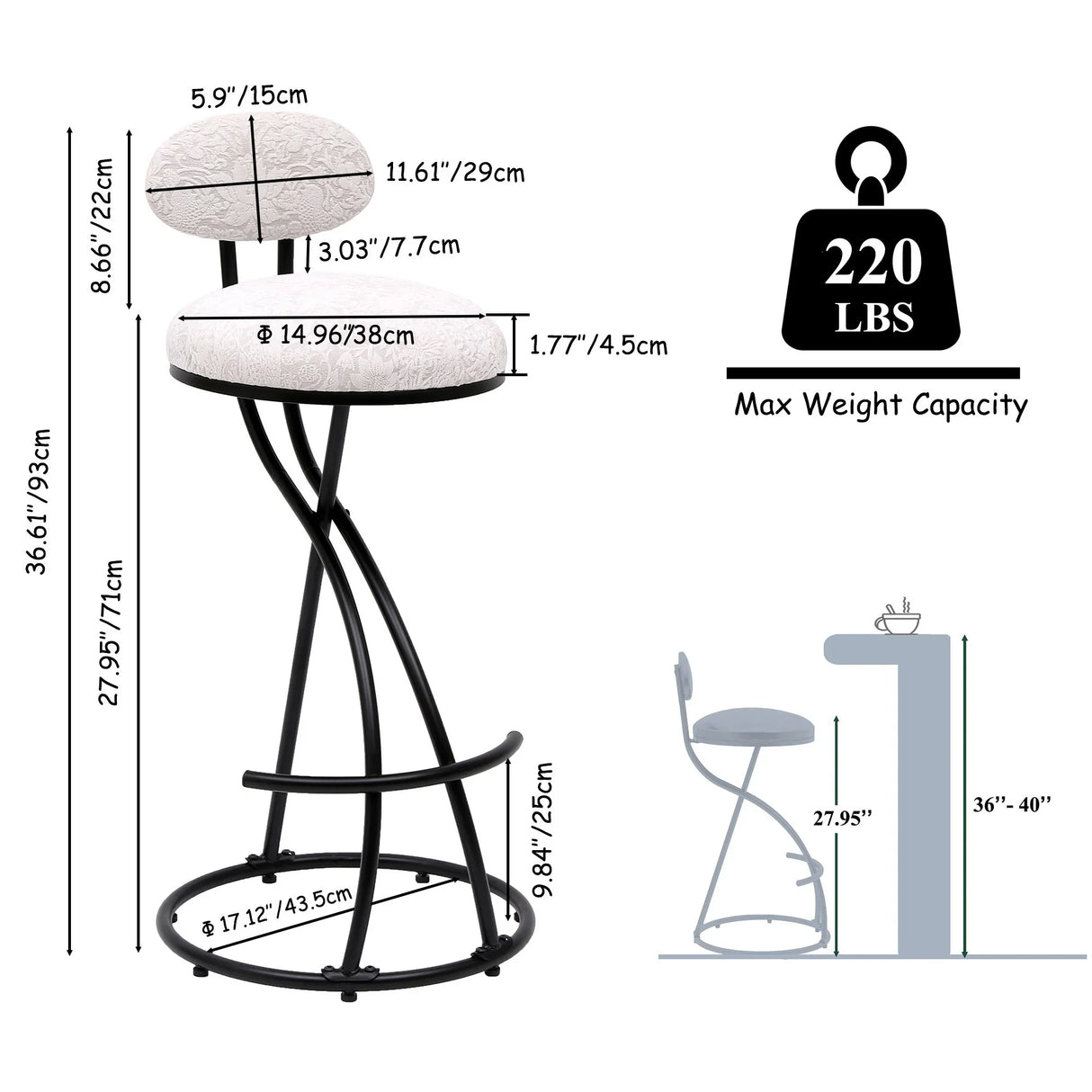 Round Print Bar Stools Upholstered Chairs For Kitchen (Set of 2) - Furniture Home Direct