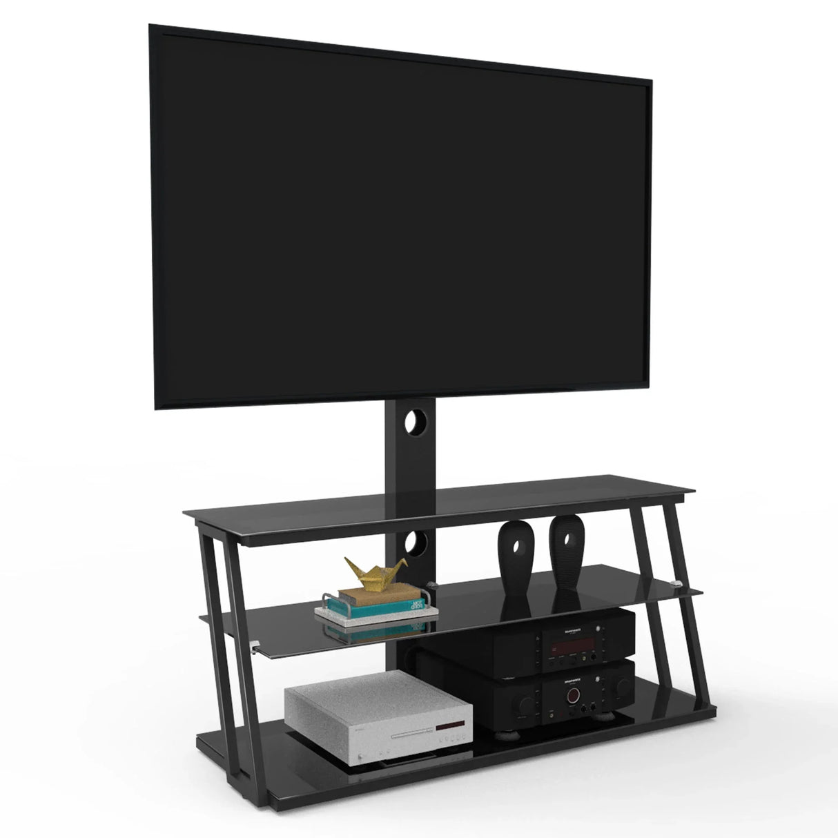 Multi-Function Angle And Height Adjustable Tempered Glass TV Stand - Black - Furniture Home Direct