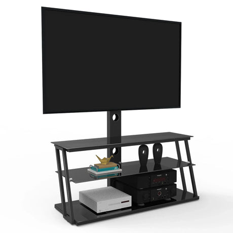 Multi-Function Angle And Height Adjustable Tempered Glass TV Stand - Black - Furniture Home Direct