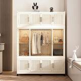 Portable Wardrobe Closet Storage Organizer With 12 Magnetic Doors, 12 Cubes & Hanging Rod - White - Furniture Home Direct