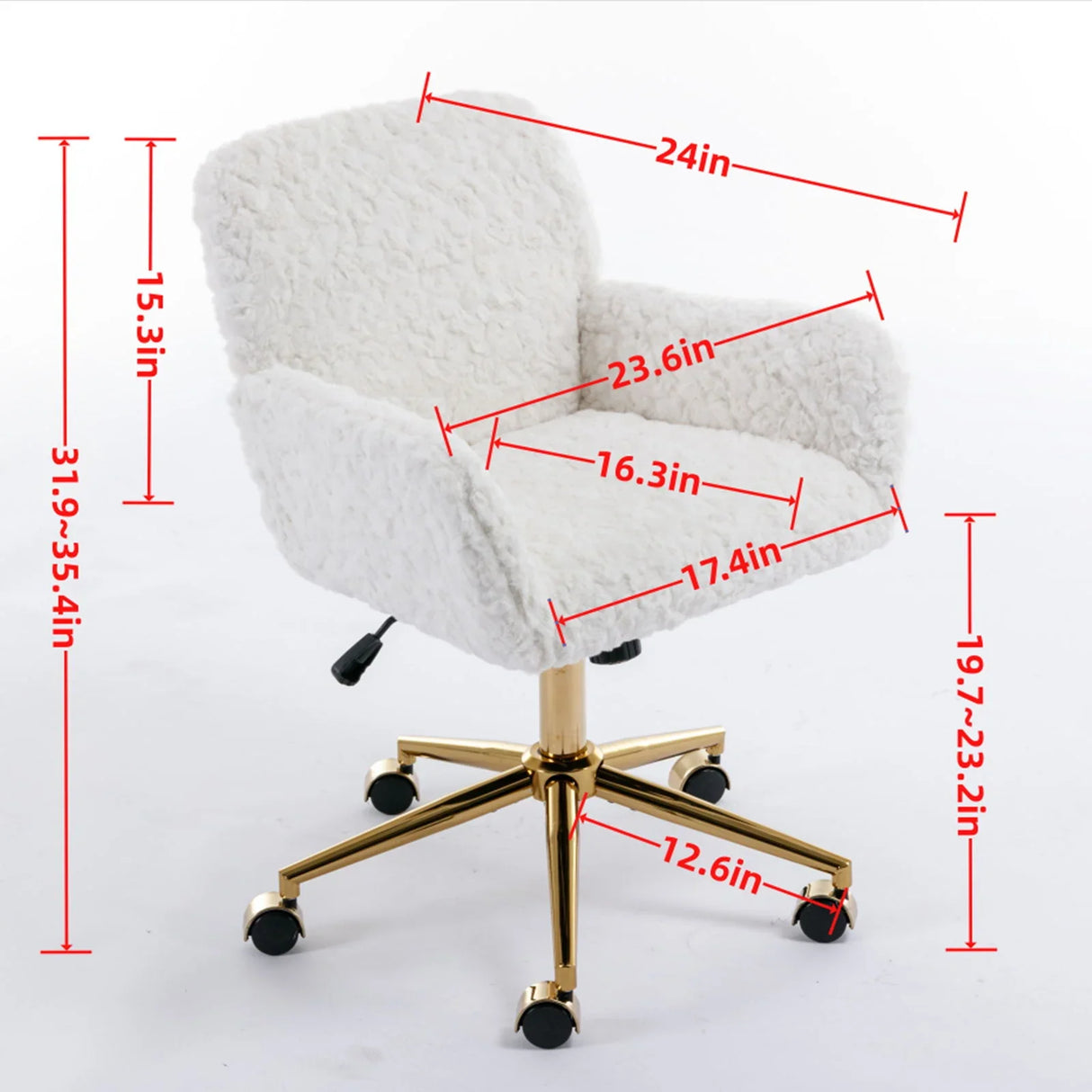 Office Chair, Artificial Rabbit Hair Home Office Chair With Golden Metal Base, Adjustable Desk Chair Swivel Office Chair, Vanity Chair - Furniture Home Direct