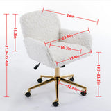 Office Chair, Artificial Rabbit Hair Home Office Chair With Golden Metal Base, Adjustable Desk Chair Swivel Office Chair, Vanity Chair - Furniture Home Direct