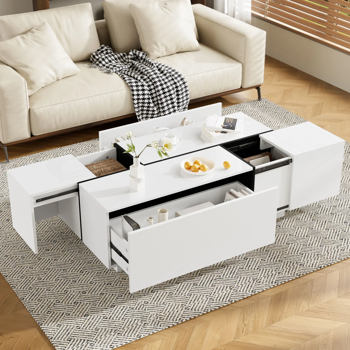 Extendable Coffee Table With 2 Hidden Storage Space And 2 Drawers For Living Room - Furniture Home Direct