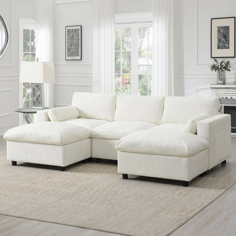 Modular Sectional With Storage Pockets, 5 Seat U Shaped Couch Set With Pillows, Free Combination Modern Cloud Sofa With 2 Movable Ottoman - Furniture Home Direct