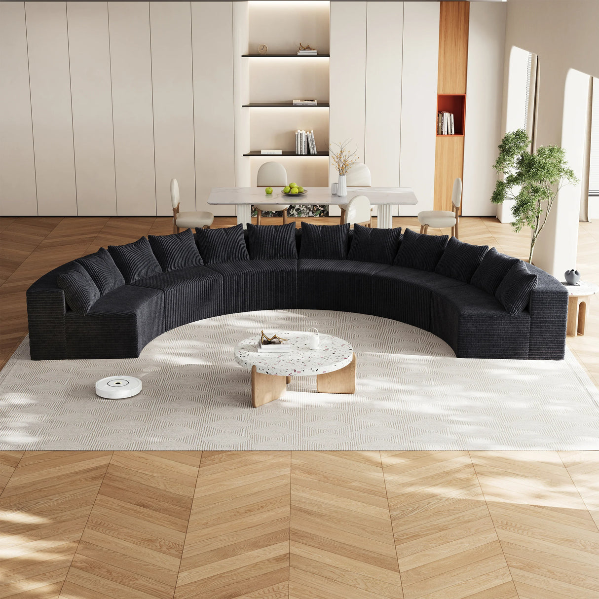 Sectional Sofa Corduroy Curved Modular Living Room Black - Furniture Home Direct