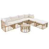 7 Piece Outdoor Patio All-Weather Rattan Sectional Sofa Set With Thick Cushions And Pillows - Beige - Furniture Home Direct
