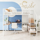 Loft Bed With Desk And Grid, Stylish Frame With Lateral Storage Ladder And Wardrobe - Furniture Home Direct
