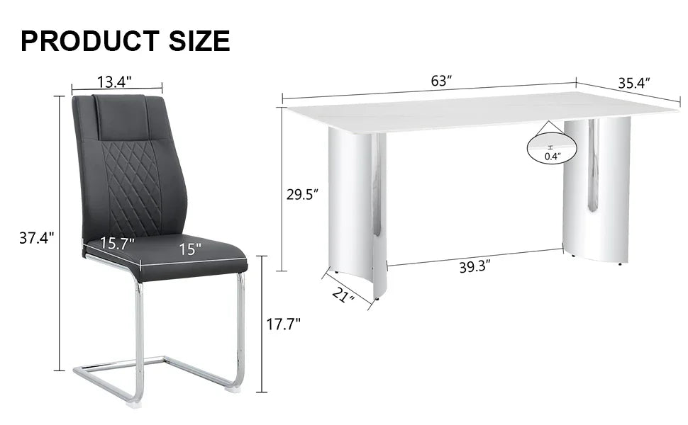 Dining Set Marble Table With Black Upholstered Chairs White - Furniture Home Direct