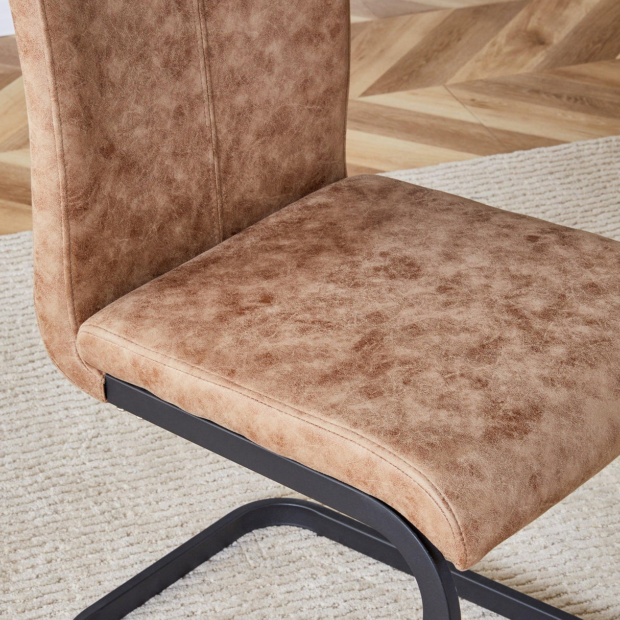 Dining Chairs Upholstered Modern Cantilever Steel Brown - Furniture Home Direct