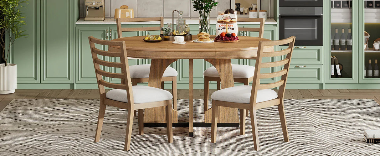 Dining Set Round Wood Table With Ladder Back Chairs Natural - Furniture Home Direct