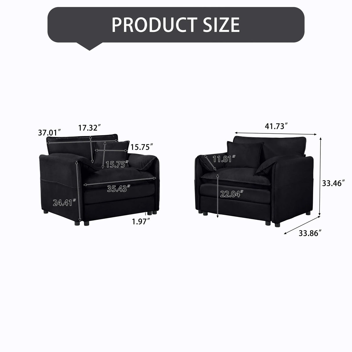 Modern Chenille Oversized Accent Chair, Comfy Single Sofa With Large Seat (Set of 2) - Furniture Home Direct
