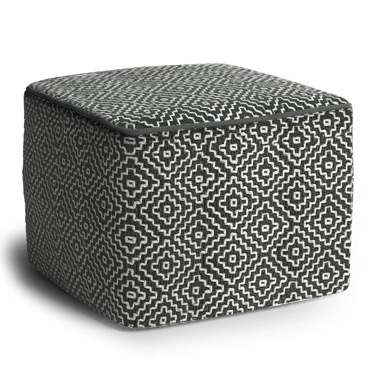 Briella - Square Woven Outdoor / Indoor Pouf - Gray / White - Furniture Home Direct
