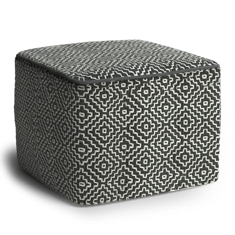 Briella - Square Woven Outdoor / Indoor Pouf - Gray / White - Furniture Home Direct