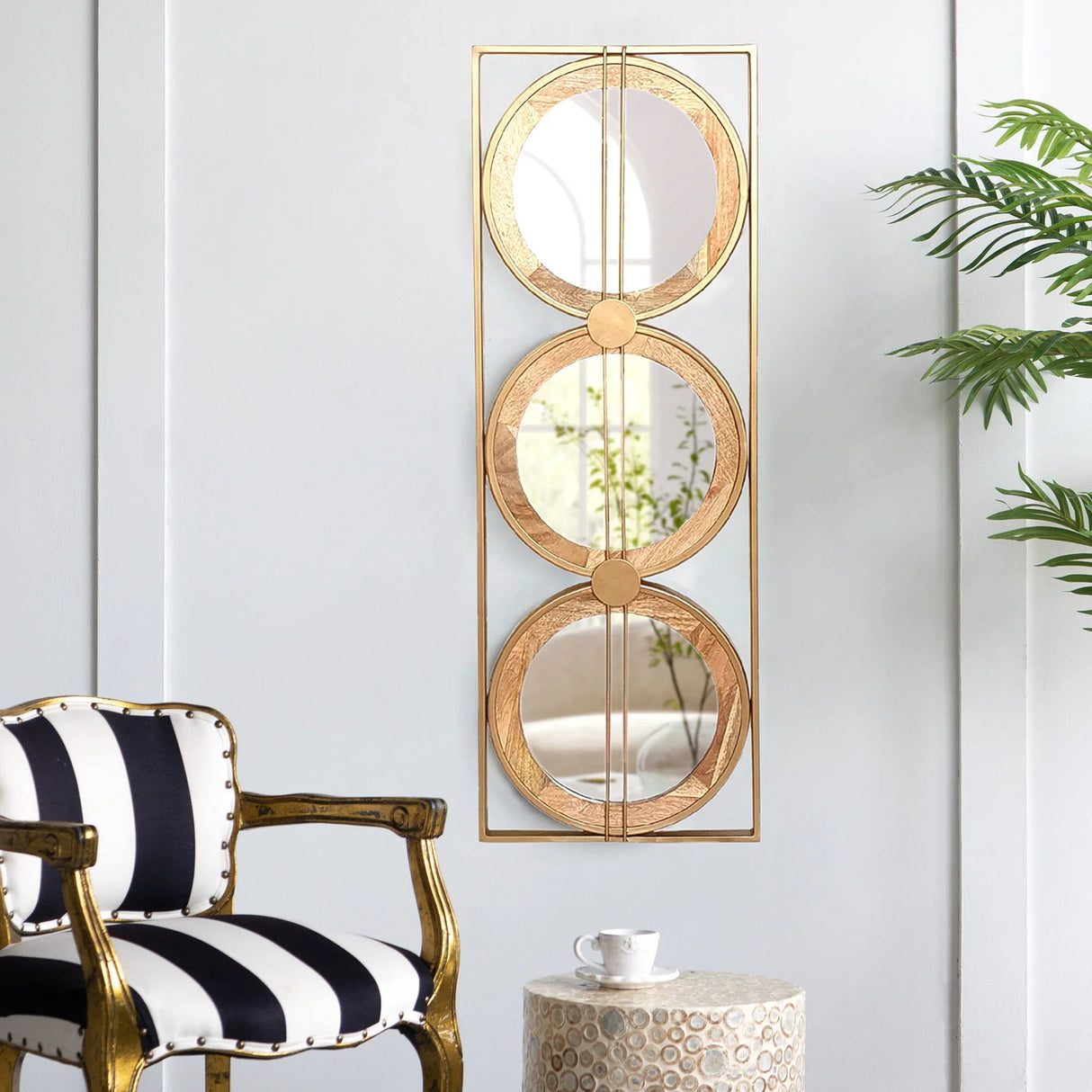 3 Mirror Piece Wall Mirror InRectangular Frame, Home Wall Decor For Bedroom Living Room - Brown - Furniture Home Direct