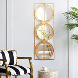 3 Mirror Piece Wall Mirror InRectangular Frame, Home Wall Decor For Bedroom Living Room - Brown - Furniture Home Direct