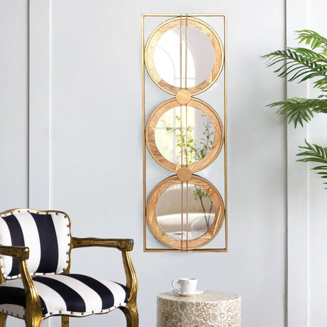 3 Mirror Piece Wall Mirror InRectangular Frame, Home Wall Decor For Bedroom Living Room - Brown - Furniture Home Direct
