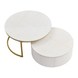 Round Nesting Coffee Table Fluted Drawer Gold and White - Furniture Home Direct