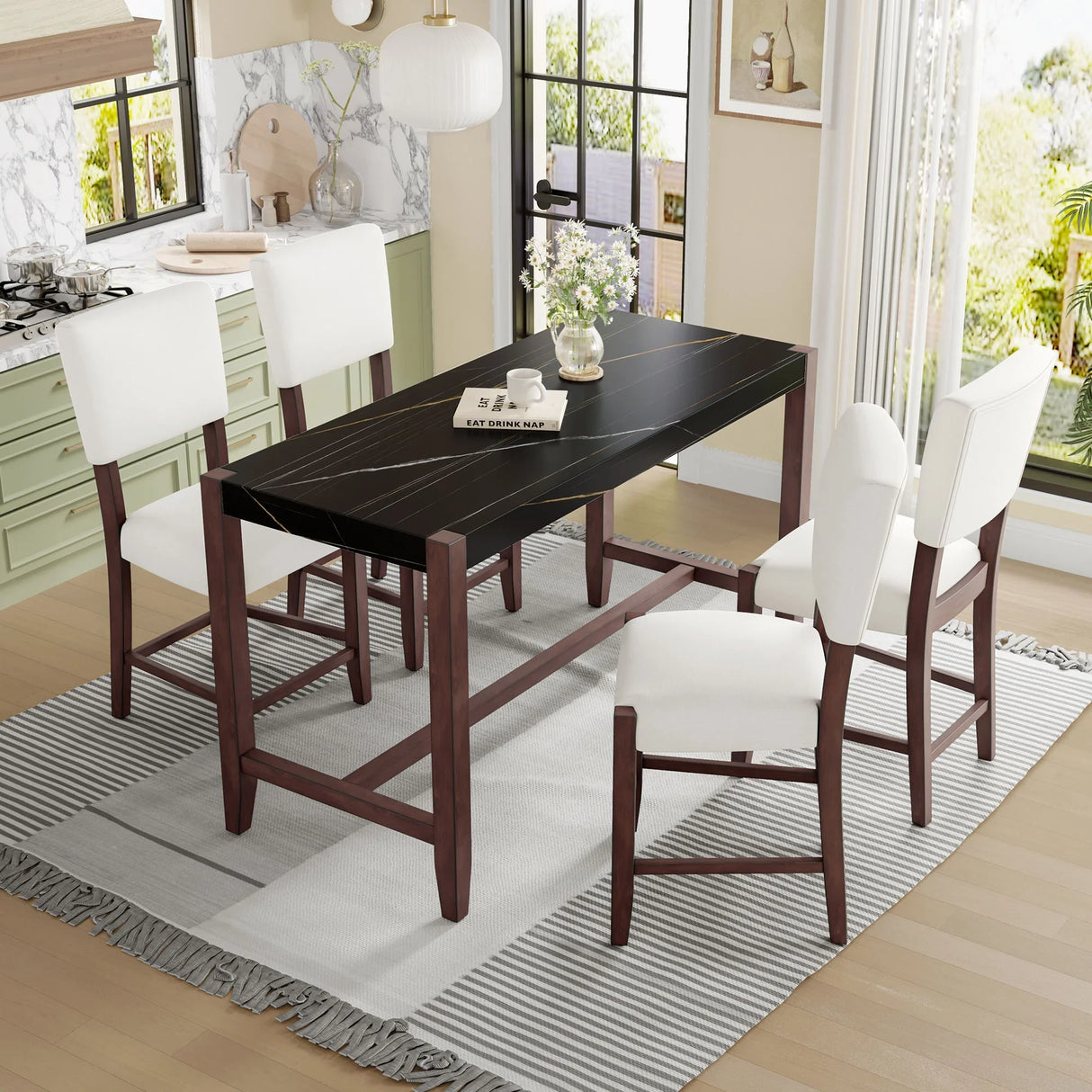 5 Piece Counter Height Dining Set, Bar Table With 4 Upholstered Chairs - Furniture Home Direct
