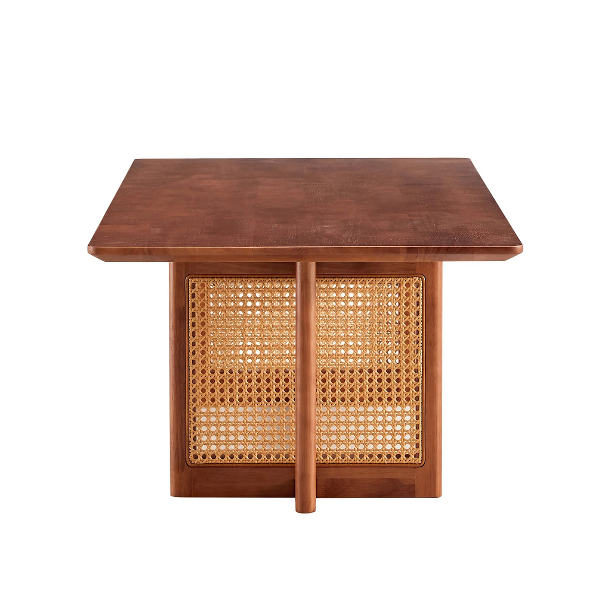 Coffee Table Solid Wood With Rattan Panel Sides Walnut - Furniture Home Direct