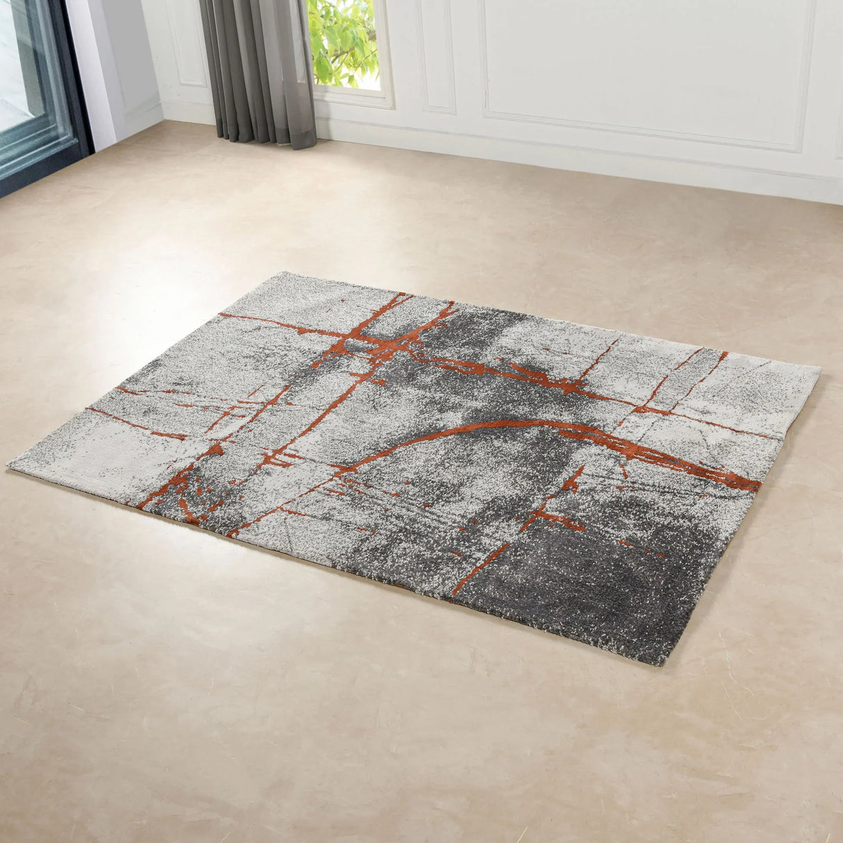 Quarry - 5.25' X 6.5' Abstract Area Rug - Gray / Orange - Furniture Home Direct