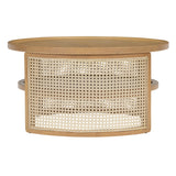 Round Coffee Table With Storage Caned Sides Natural - Furniture Home Direct