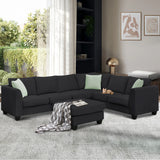 L Shaped Sectional Sofa with Ottoman and Cushions Black - Furniture Home Direct