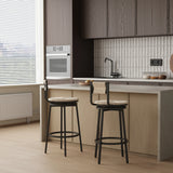 Counter Stool Swivel Farmhouse Style Woven Seat Beige - Furniture Home Direct