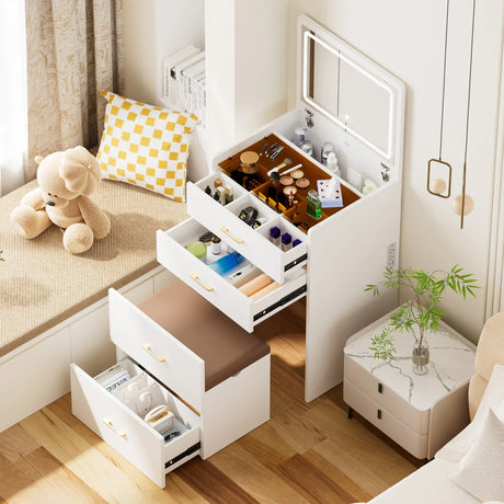 Vanity Table With Flip Top Four Drawers And Stool White - Furniture Home Direct
