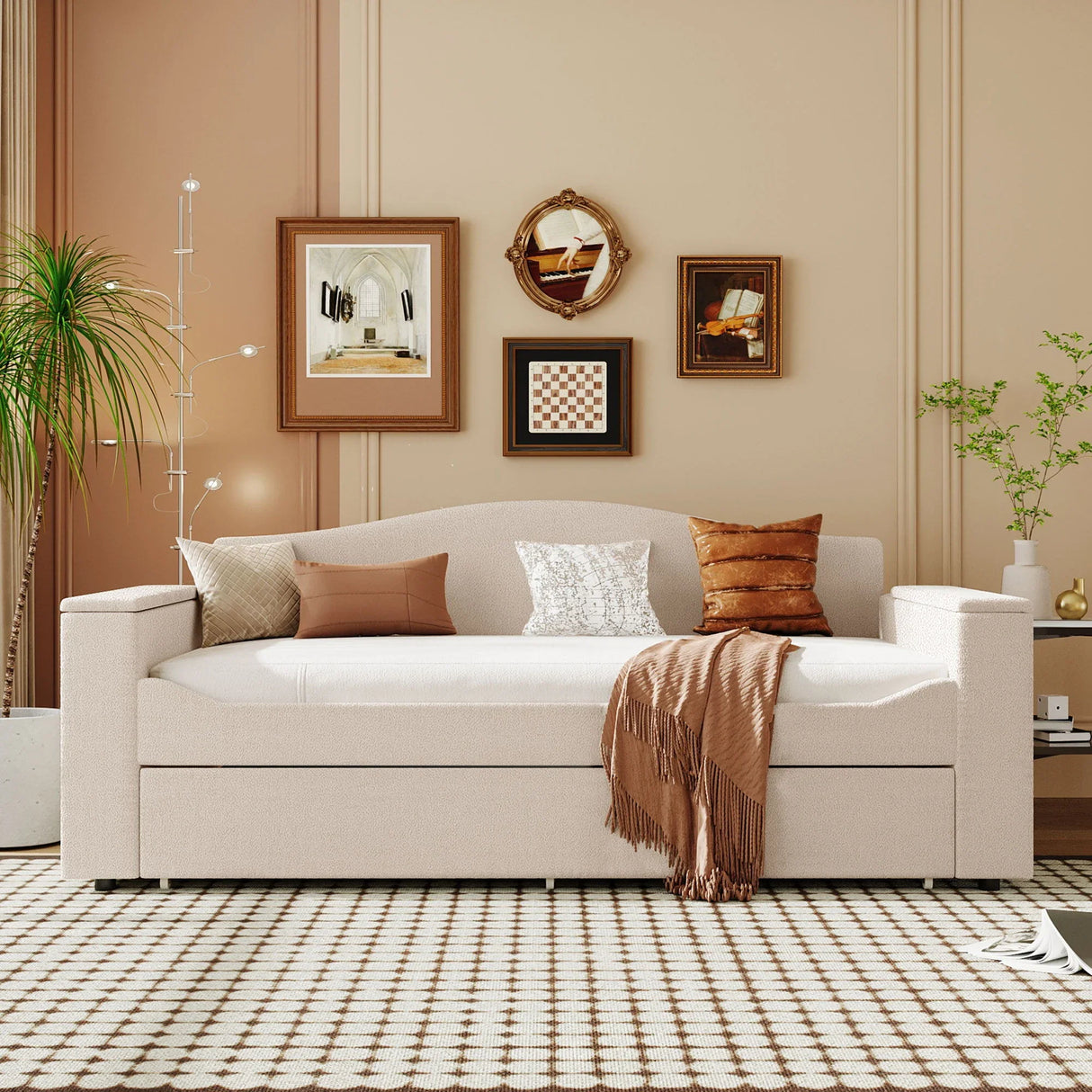 Upholstered Daybed With Storage Armrests, Trundle And Latest Integrated Bluetooth Audio System - Furniture Home Direct