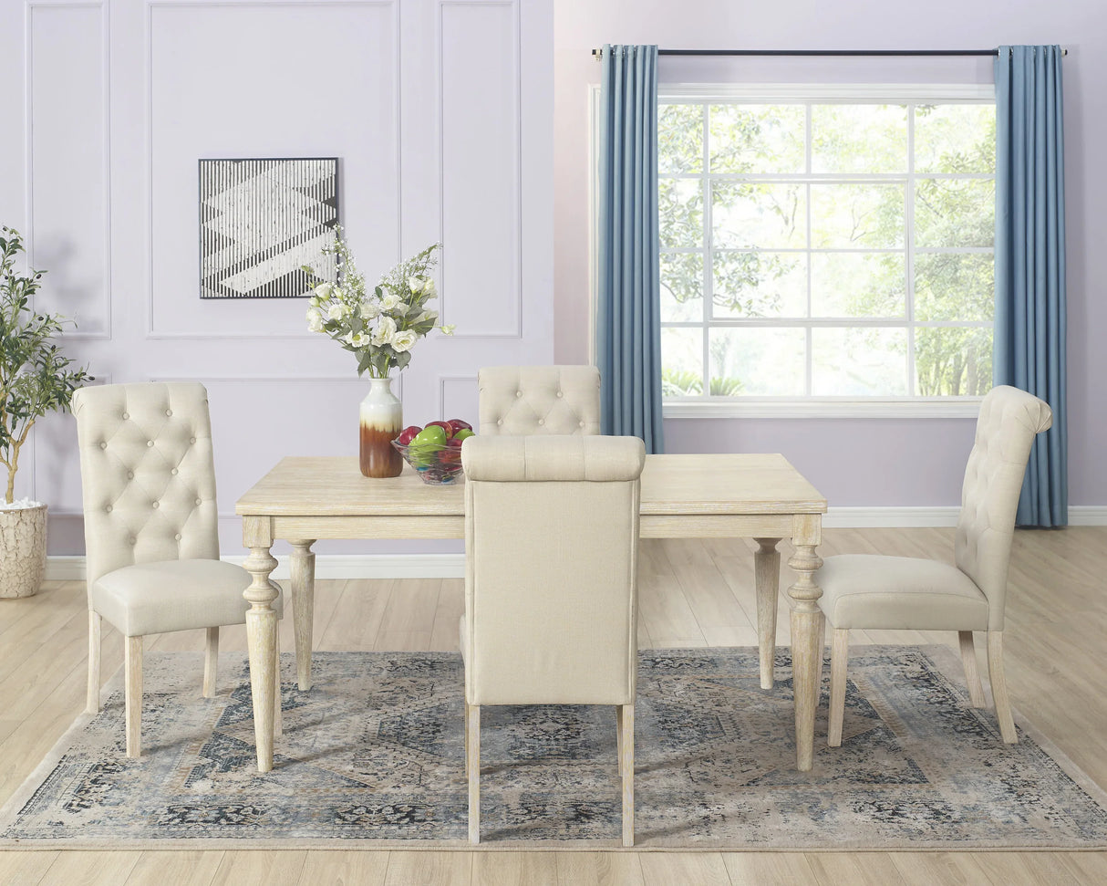 Dining Set With Turned Leg Table Tufted Chairs Beige Brown - Furniture Home Direct